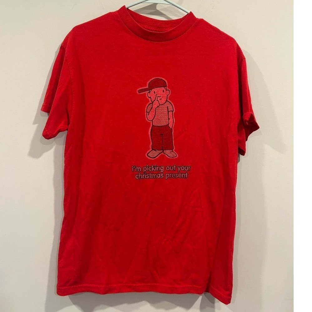 Red Graphic Short Sleeve Tee with Holiday Illustration